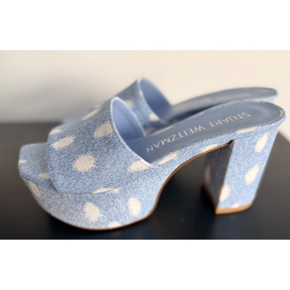 NWB Stuart Weitzman Squarehigh Platform 95 Slide Ocelot Denim Sandals 8.5 39 - Picture 7 of 15